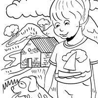 Boy and dog coloring page