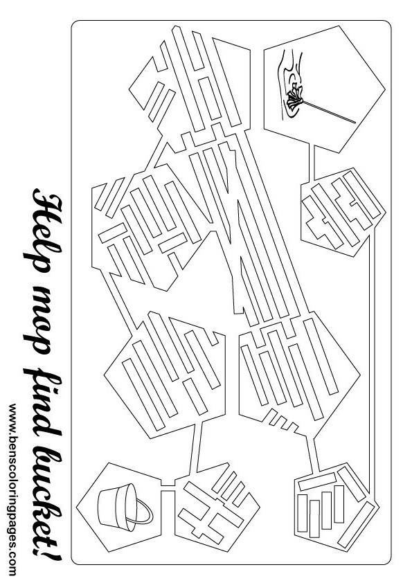 bucket and mop maze coloring page