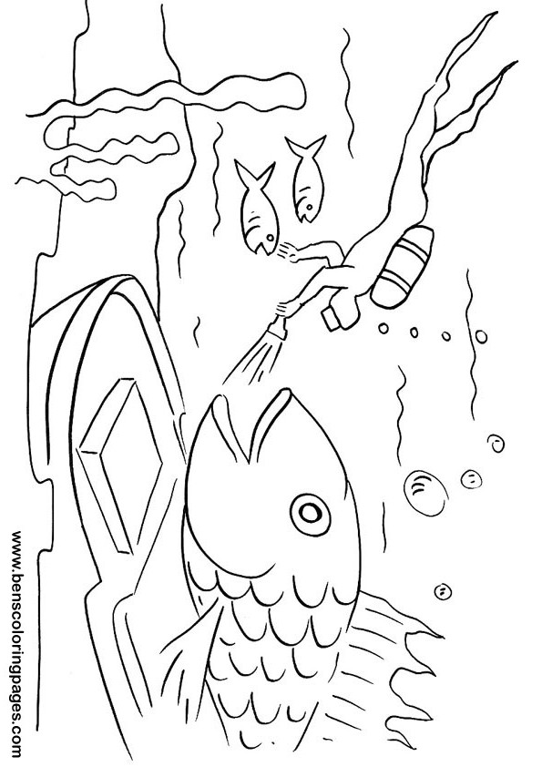 Printable scuba diving scene coloring sheet
