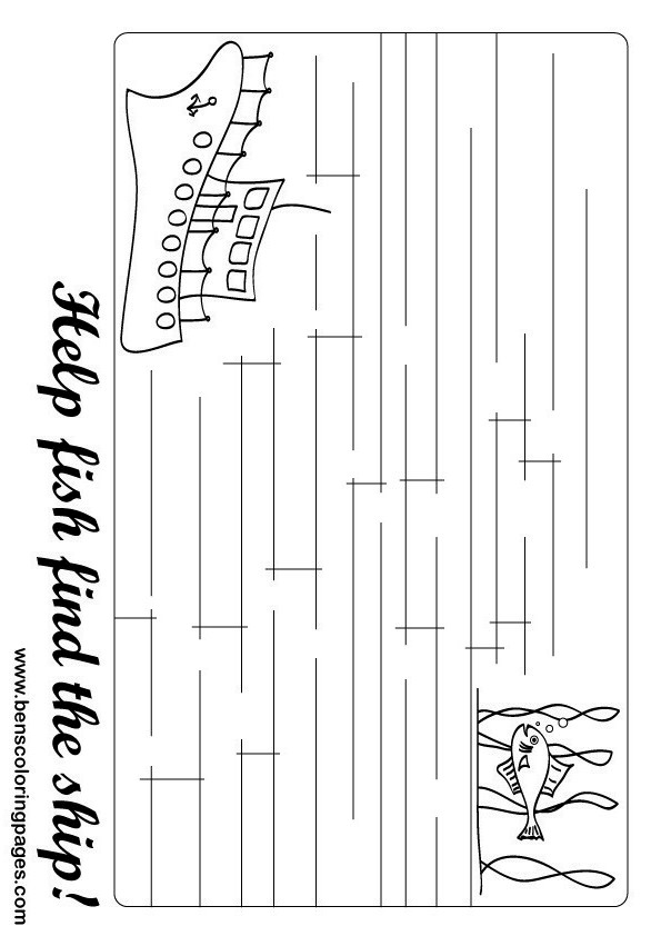 fish and ship maze coloring pages