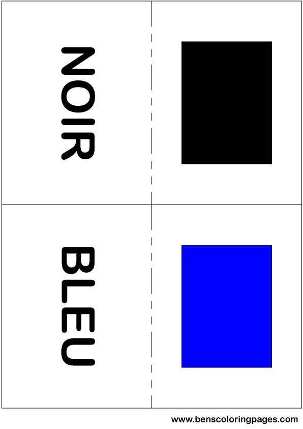 Black and blue colors flashcard in French