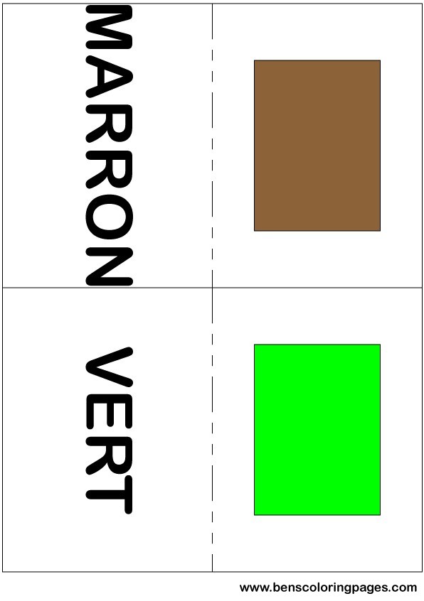 Brown and green colors flashcard in French