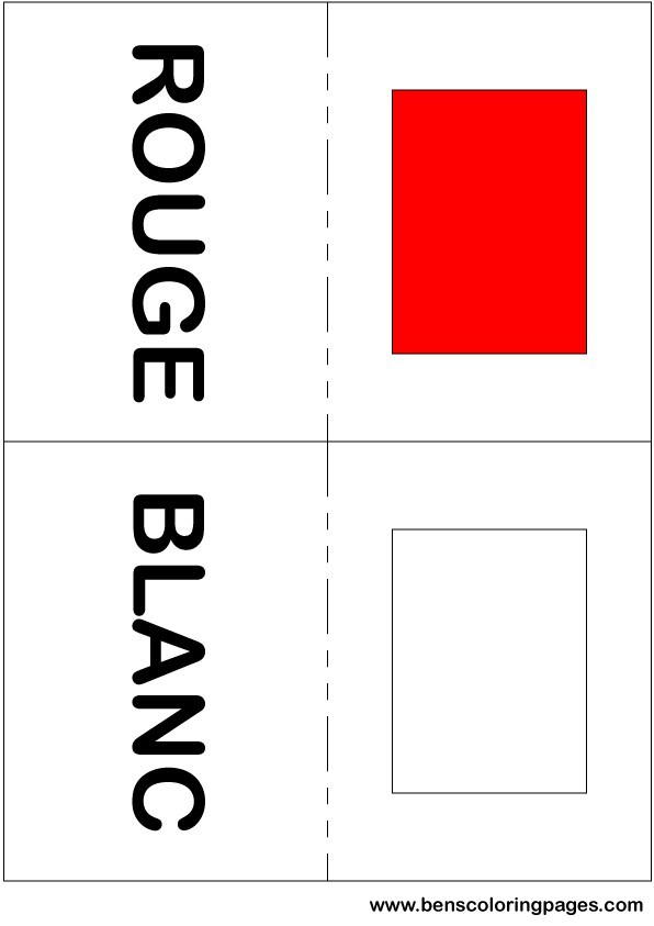 Red and white colors flashcard in French