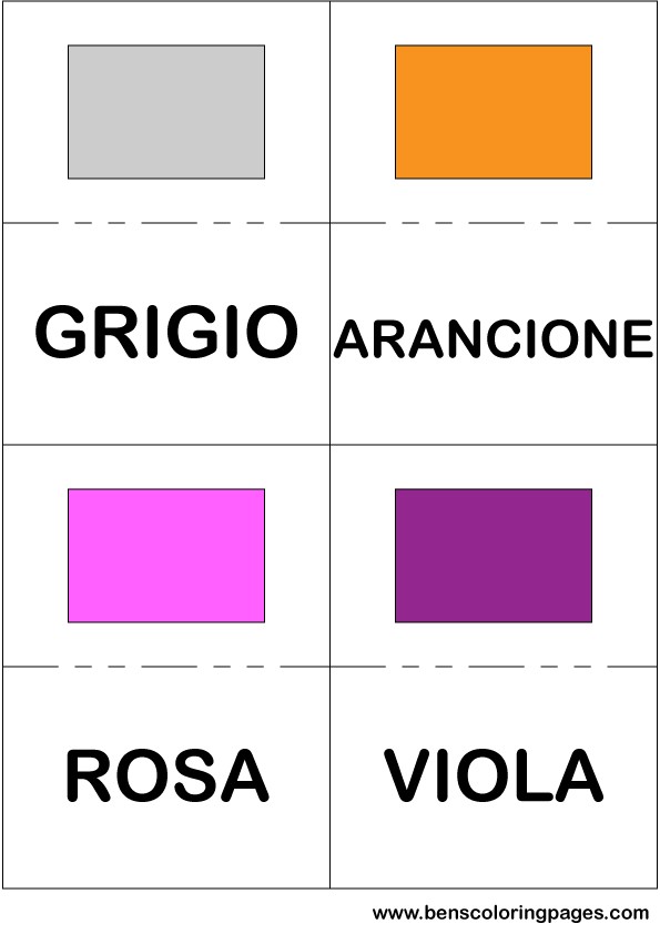 Grey orange pink and purple colors flashcard in Italian