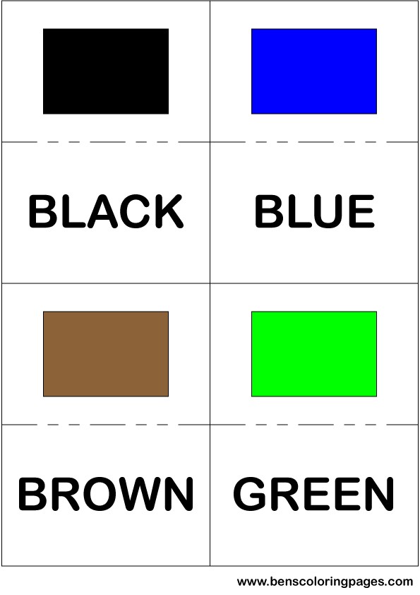 Black blue brown and green colors flashcard in English