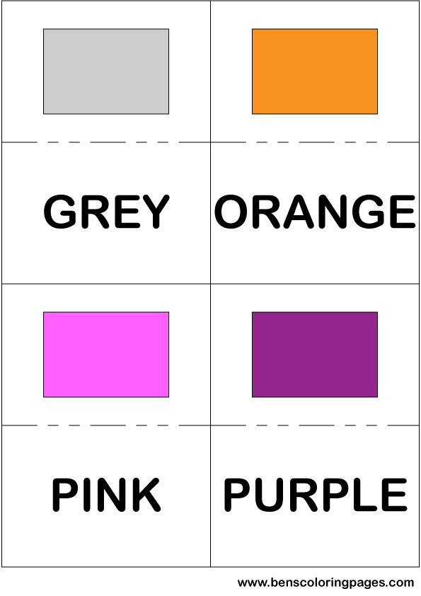 Grey orange pink and purple colors flashcard in English