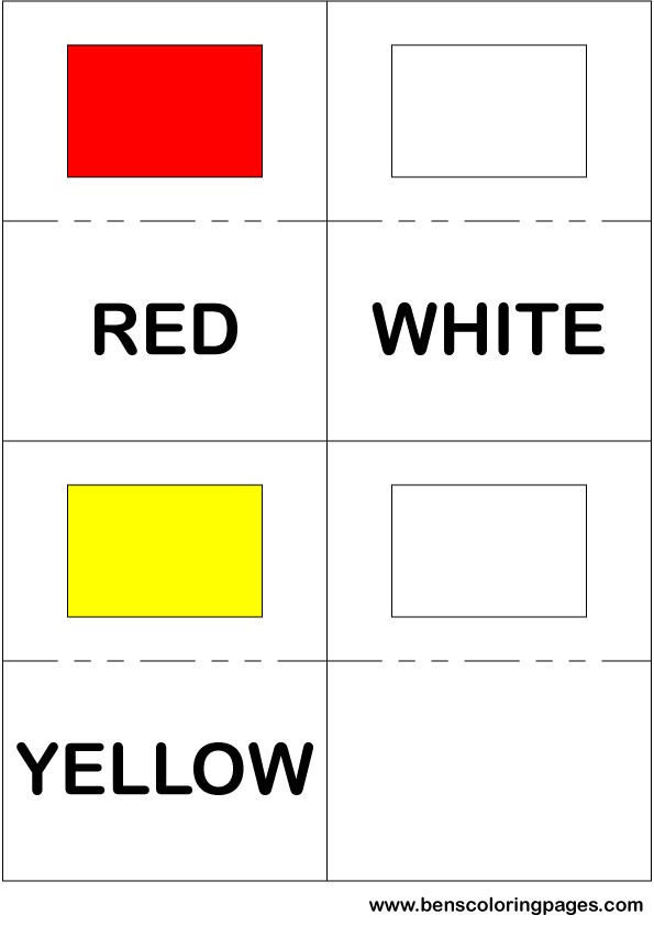 Red white and yellow colors flashcard in English