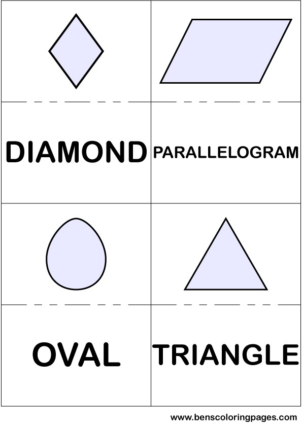 Diamond parallelogram oval and triangle flashcards in English
