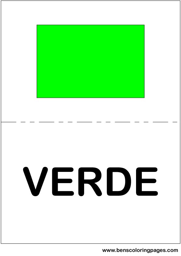 Green color flashcard in Spanish