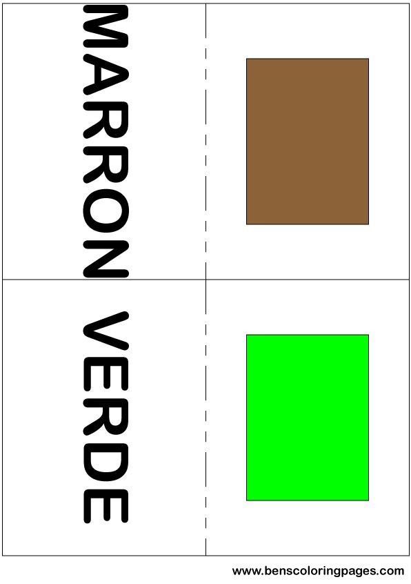 Brown and green colors flashcard in Spanish