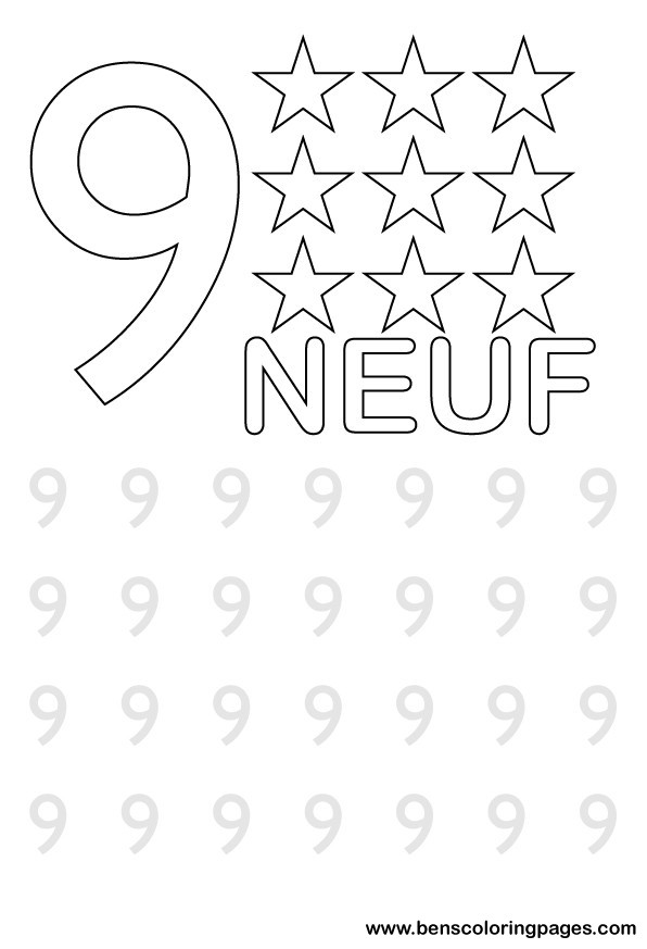 number nine writing in french