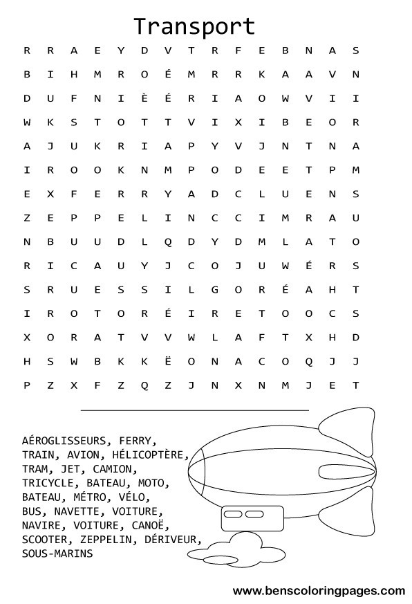 transportation word search