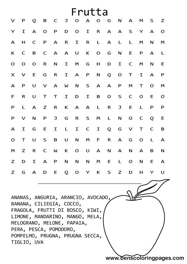 Printable Italian fruit word search