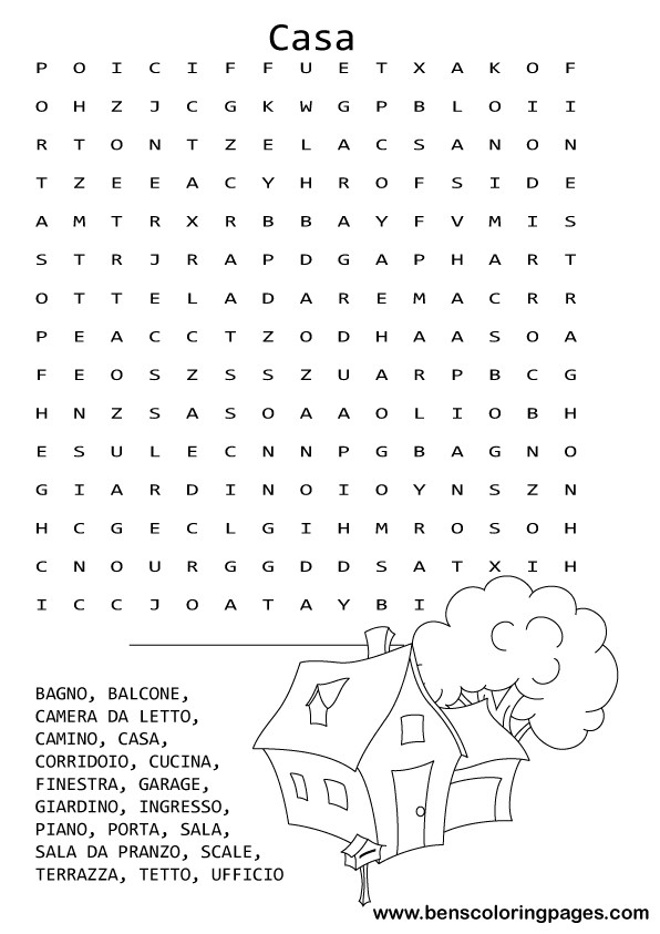 House theme word search in Italian