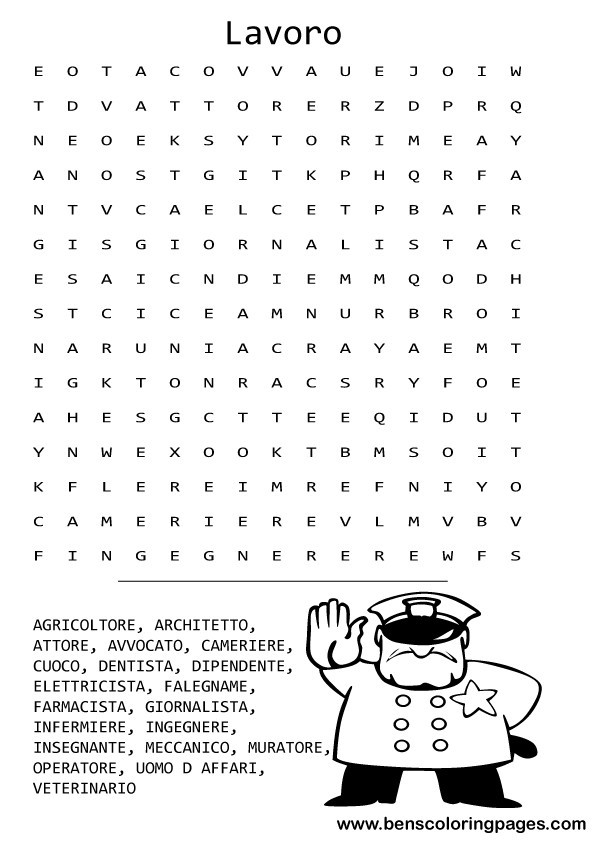 Printable Italian jobs wordsearch