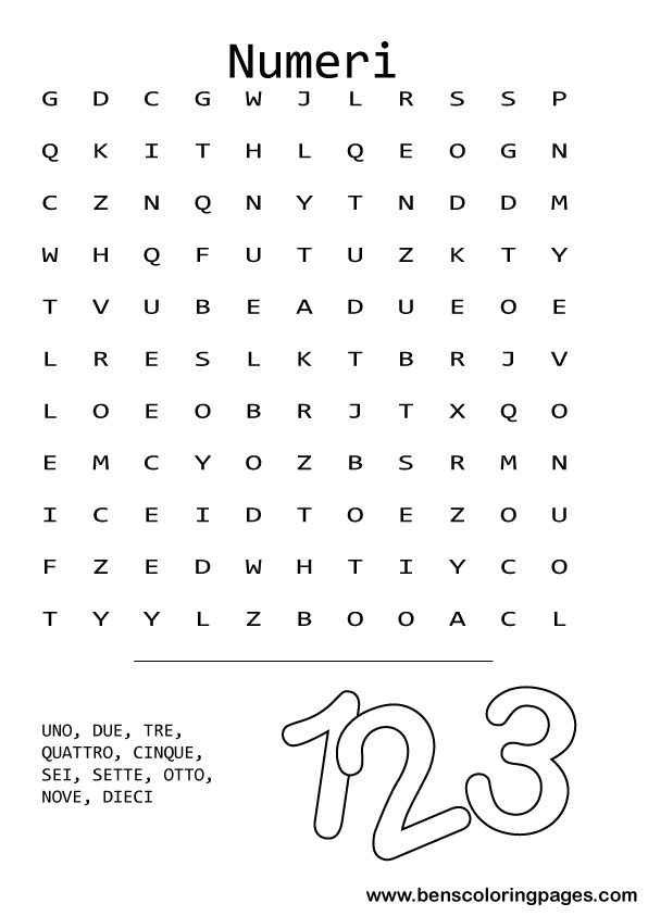 Numbers in Italian word search