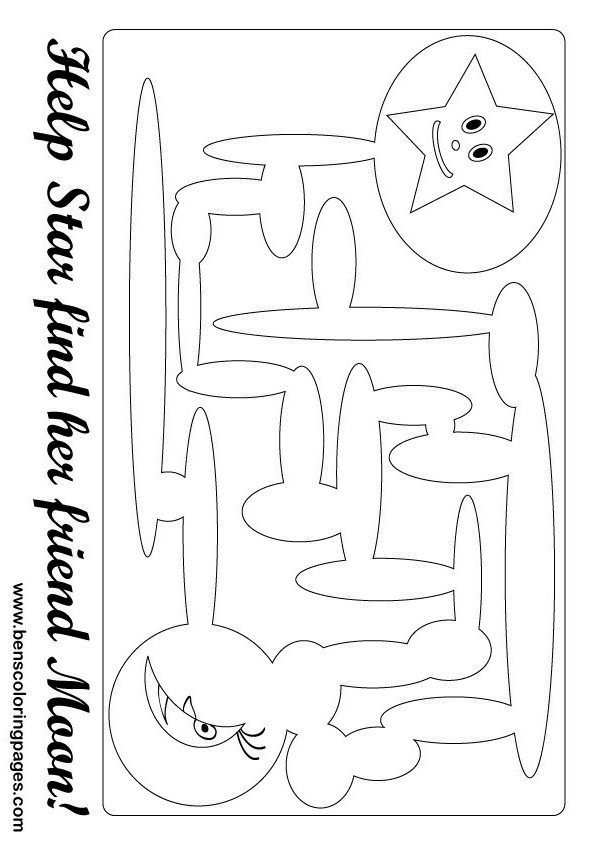 moon and star maze coloring pages