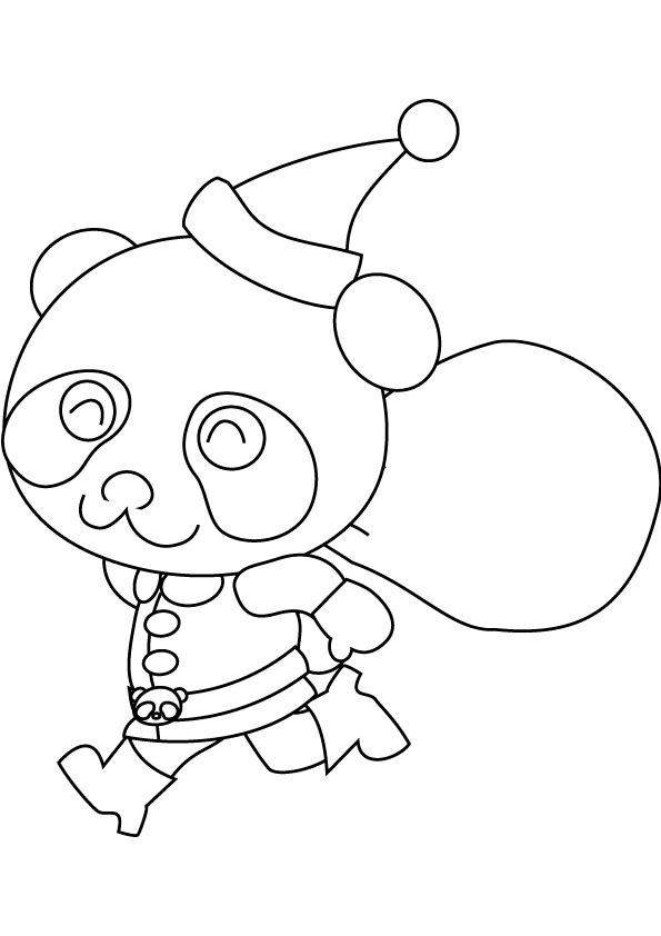 Santa panda coloring page online.