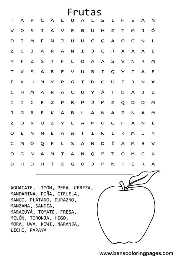 fruits list word search