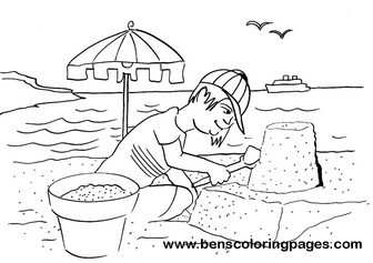 Beach sand castle coloring for kids