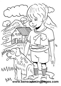 Boy and dog coloring page