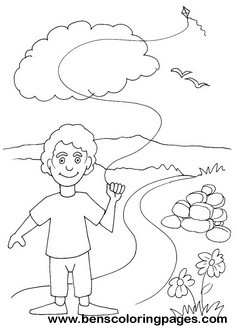 Boy flying kite coloring