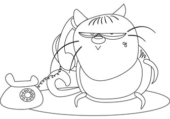 cat on phone drawing page