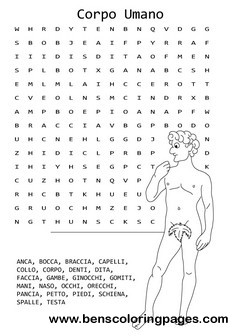 Human body themed word search for kids