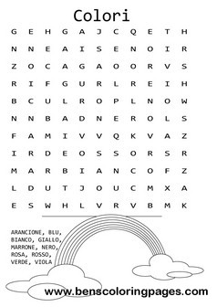 Colors word search for preschoolers