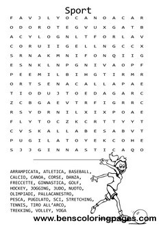 Sports themed Italian word search