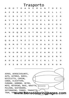 Transport themed word search in Italian