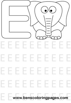 letter E preschool coloring page