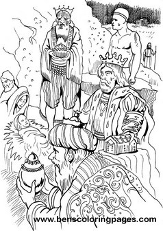 Three wise men gifts coloring sheet