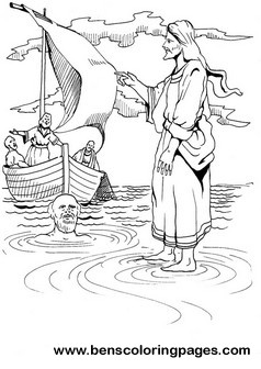Jesus walks on water coloring sheet