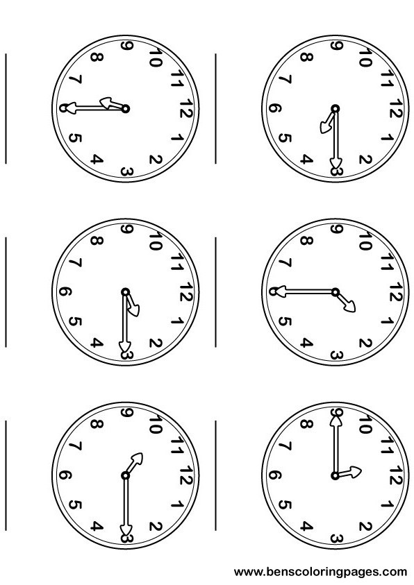 Printable page, large and numbered clocks