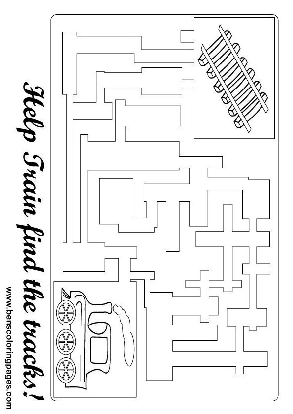 train maze coloring page