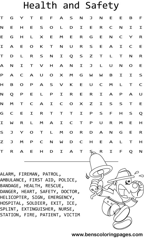health and safety wordsearch coloring pictures