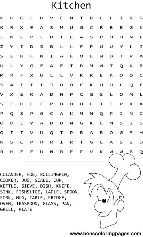 Kitchen wordsearch coloring pictures