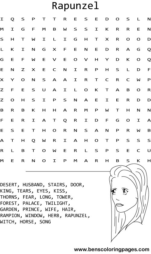 Rapunzel wordsearch coloring pictures