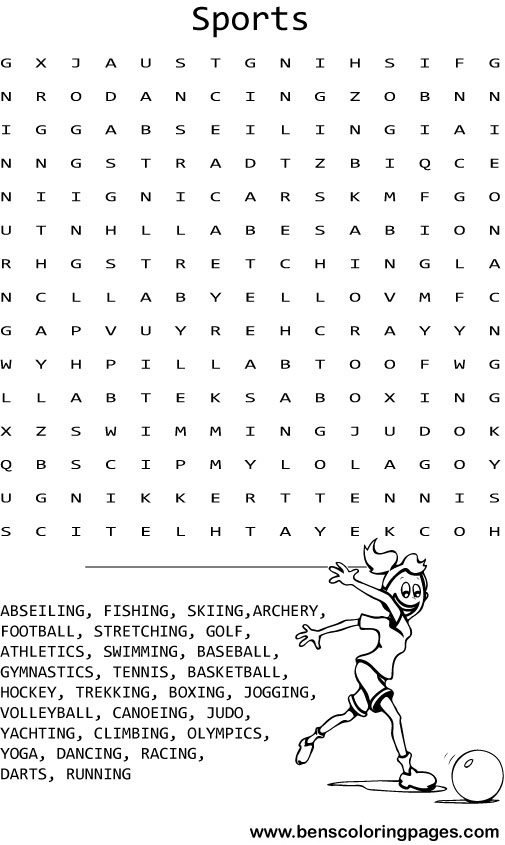sports wordsearch coloring pictures