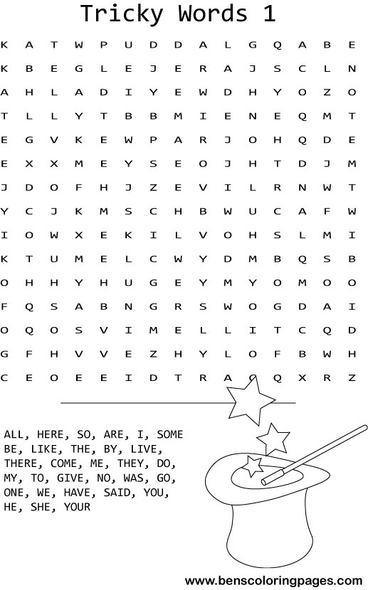 Tricky words wordsearch coloring pictures