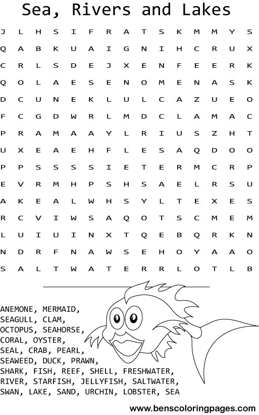 Under water words wordsearch coloring pictures
