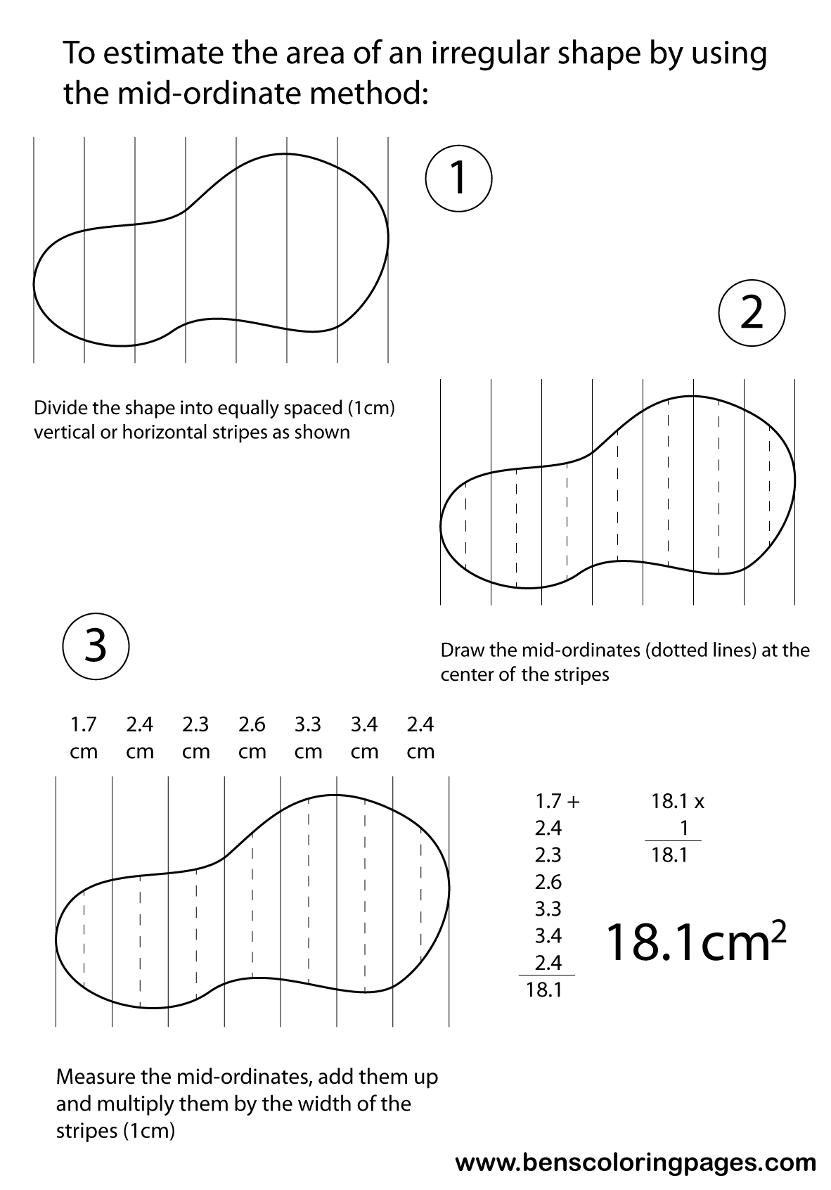 mid ordinate method to find the area
