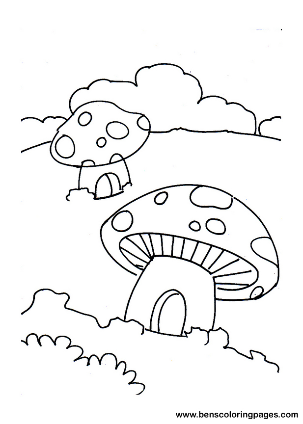 mushroom house coloring page for kids