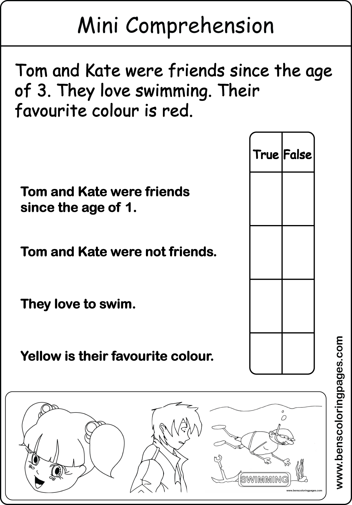 comprehension for kids excercise