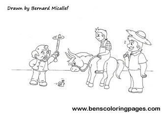 free coloring page boy man donkey